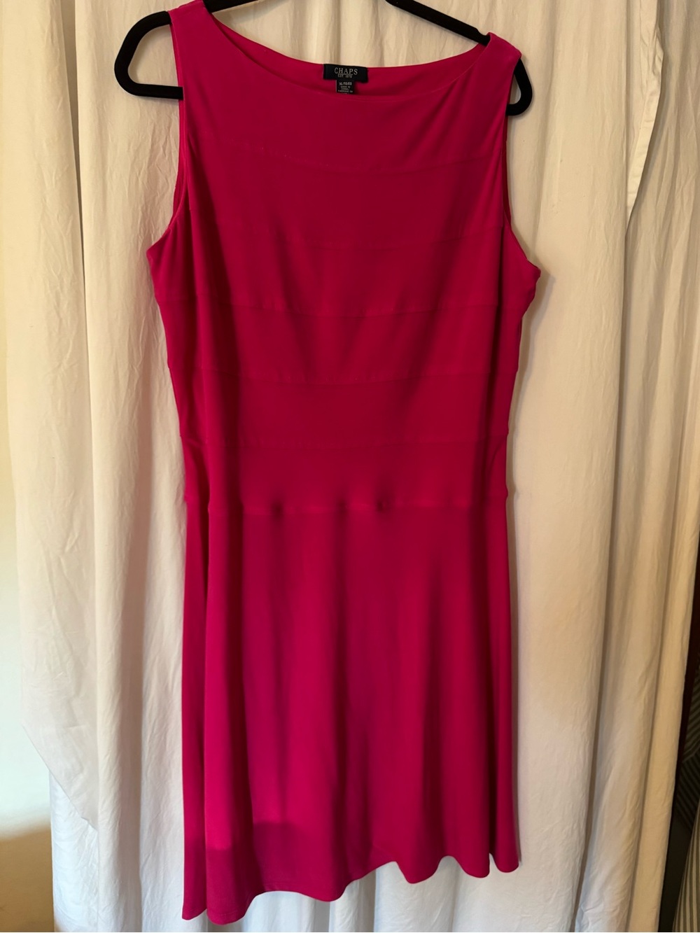 Chaps Fuchsia Boatneck Sleeveless A-Line Dress Size Xl draped & Beautiful 🤩